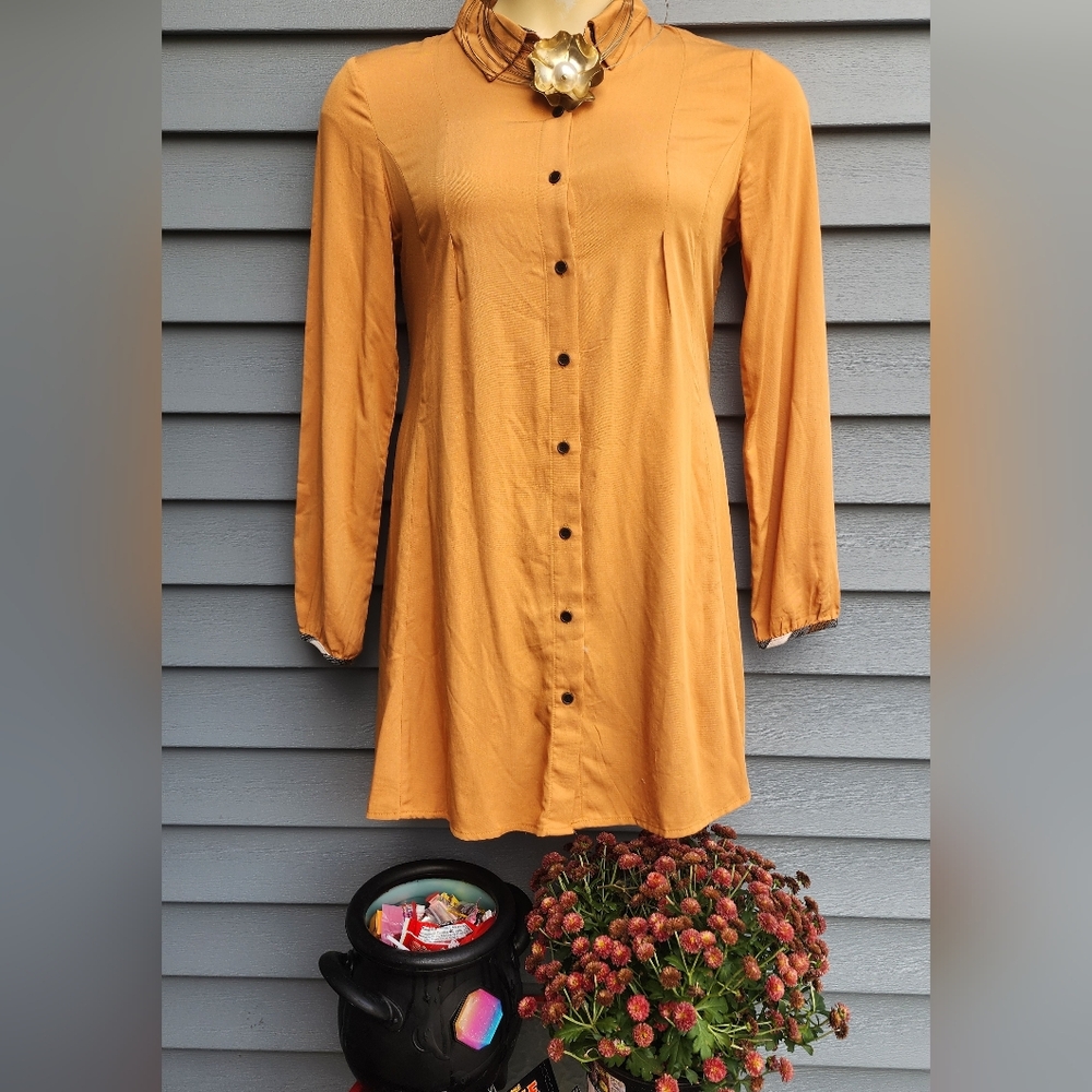 Hem & Thread 🍂Golden Long Sleeve Button Dress